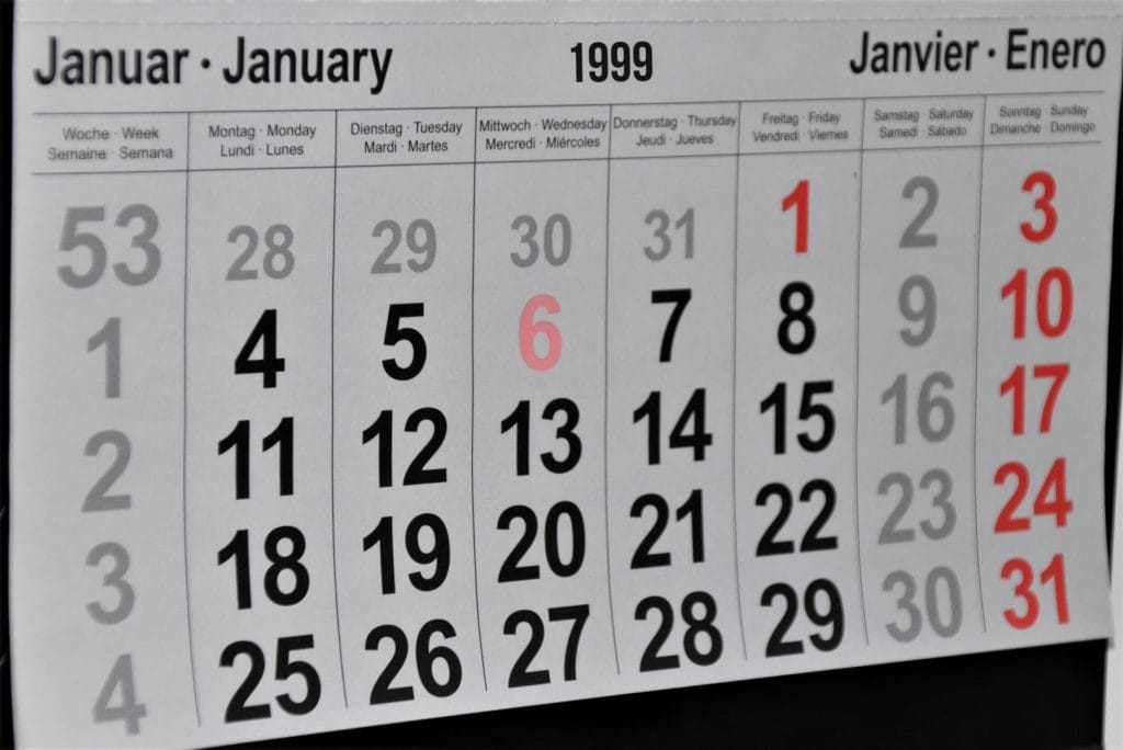 What is the Euribor rate? – image of a 1999 calendar indicating the month when the Euribor rate came into effect in Portugal.